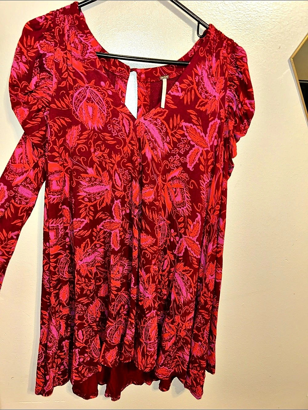 Free People Raven Printed Mini Dress Floral Mini Dress in Red & Purple Like New